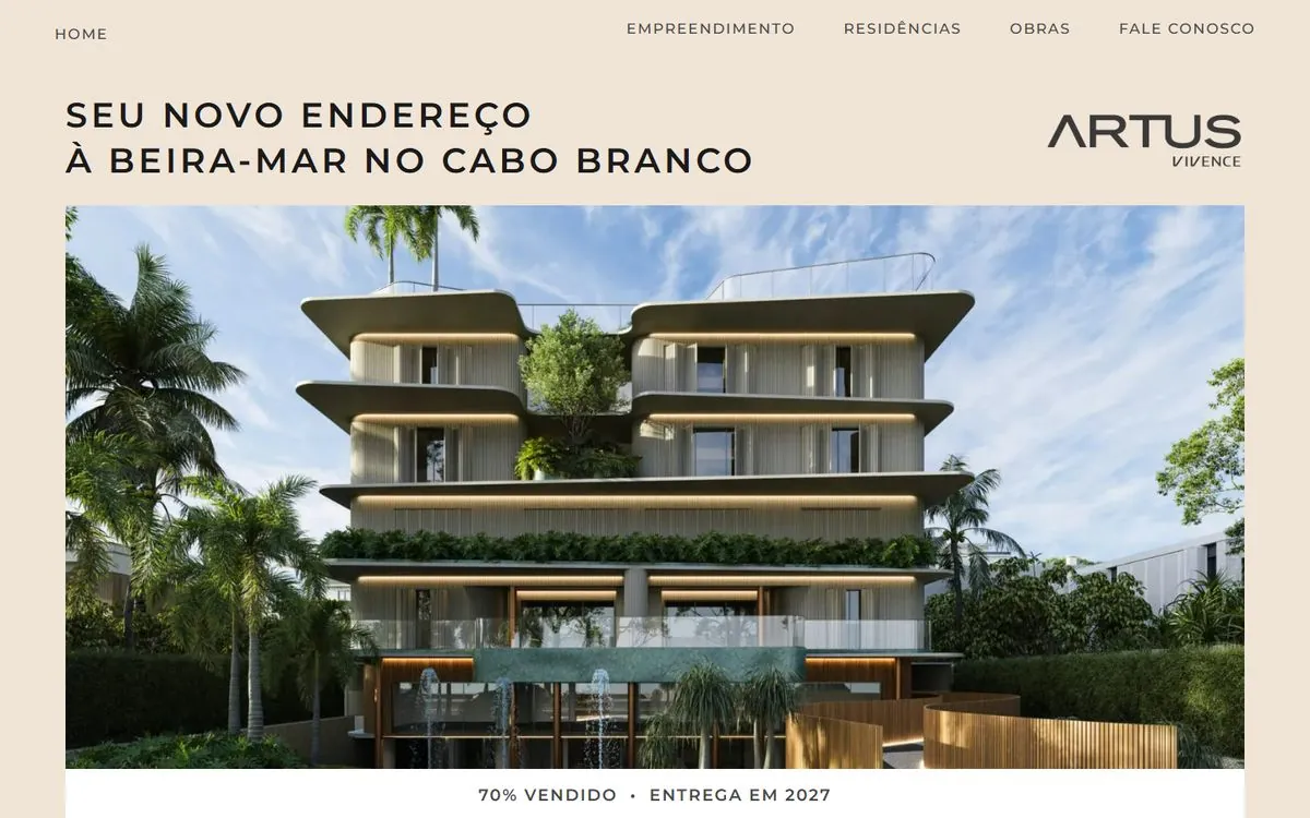 Landing page do Artus Vivence no computador